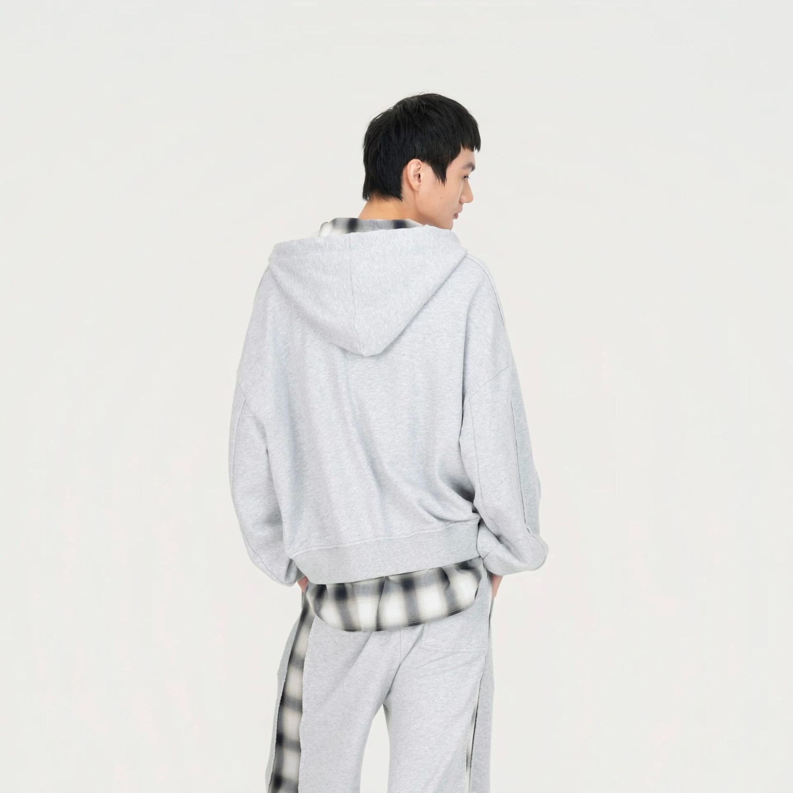 【残り一点】2in1 Zip Hoodie with Check Shirt