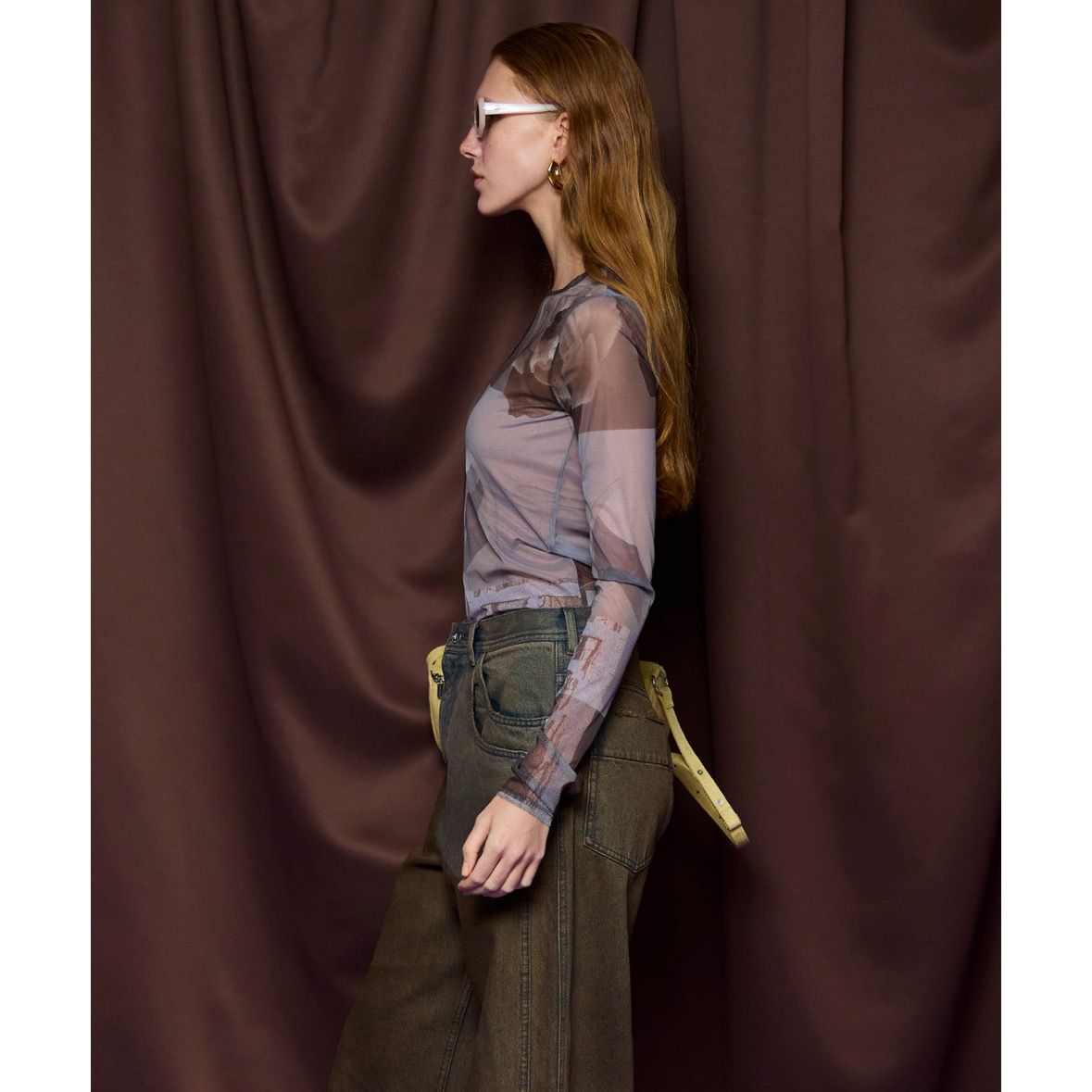 【残り一点】フォトコラージュメッシュトップス