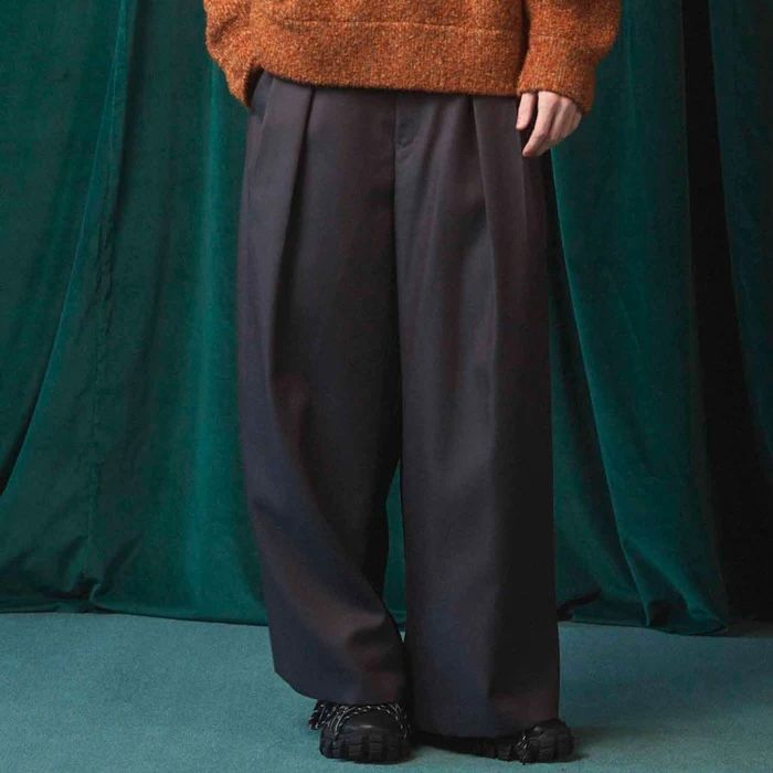 【残り一点】72/2 4Colors Chambray Wool Baggy Wide Pants