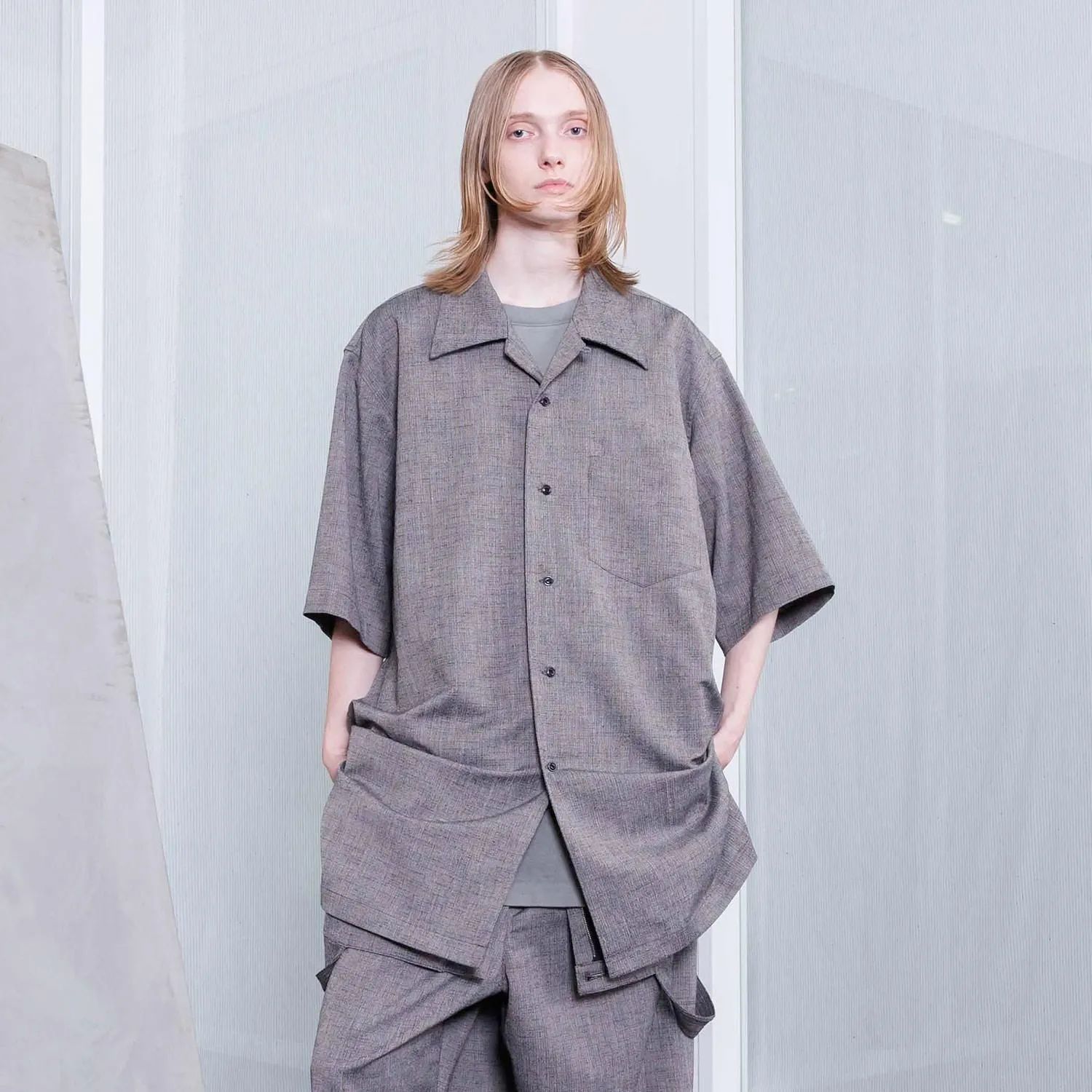 【残り一点】ポケットオープンカラーシャツ(POLYESTER/RAYON)