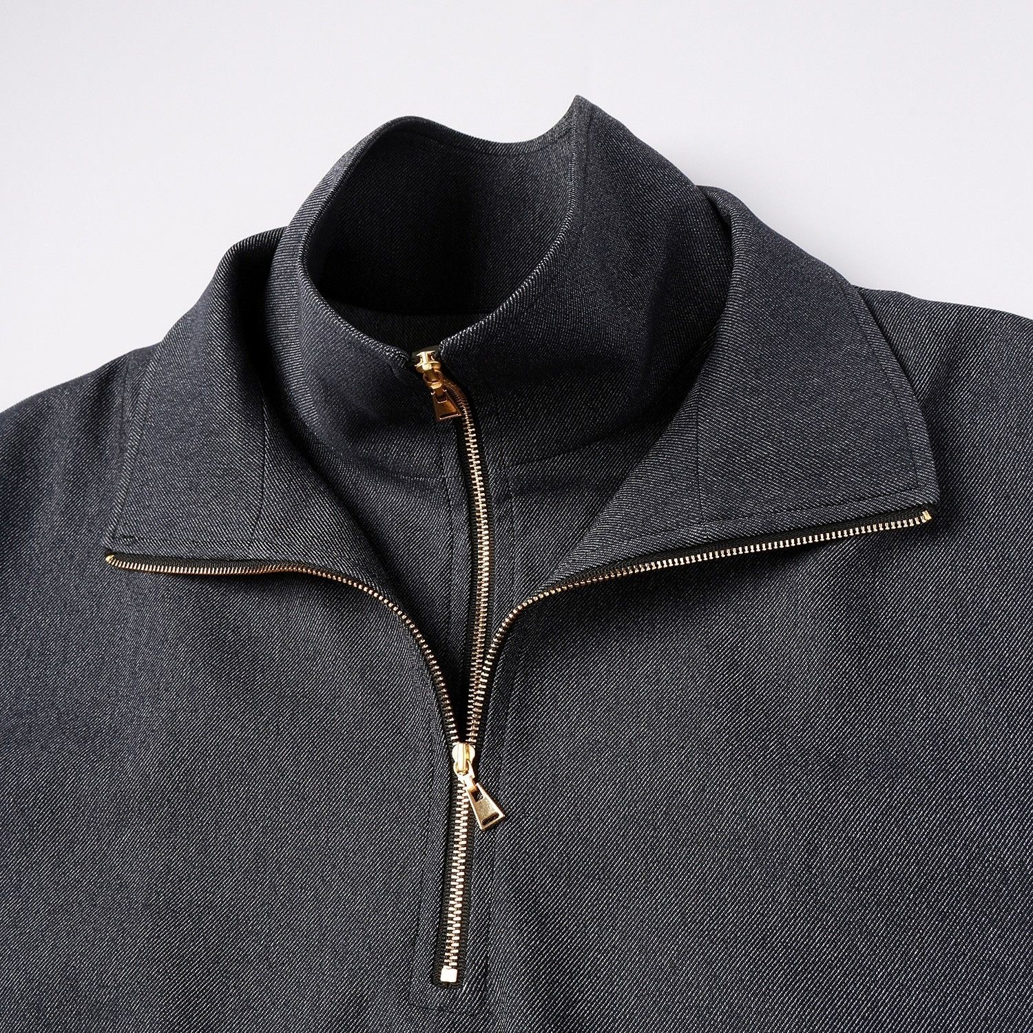 【残り一点】Faux Denim Layered Stand Collar Pullover