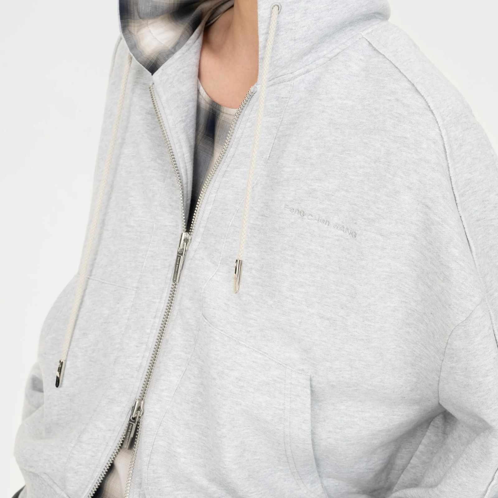 【残り一点】2in1 Zip Hoodie with Check Shirt