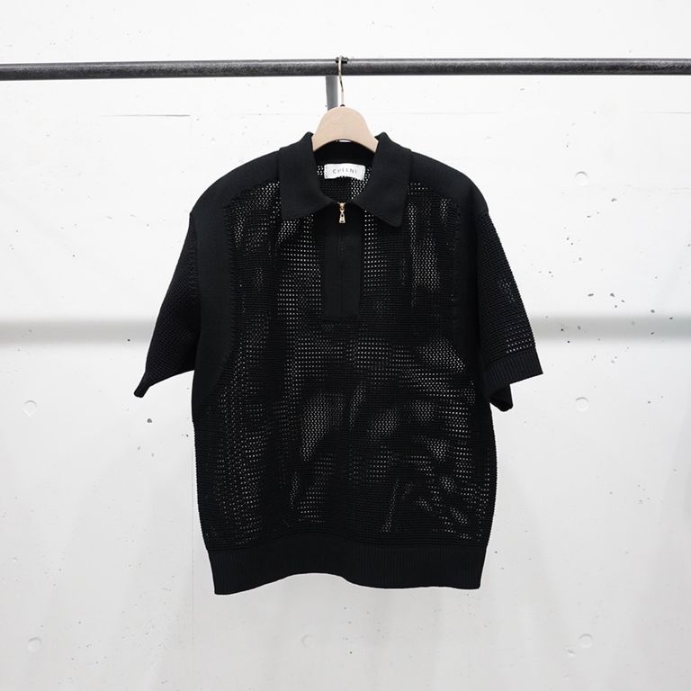 CULLNI - 【残り一点】Bi Color Mesh Knit Zip Up Polo Shirt 