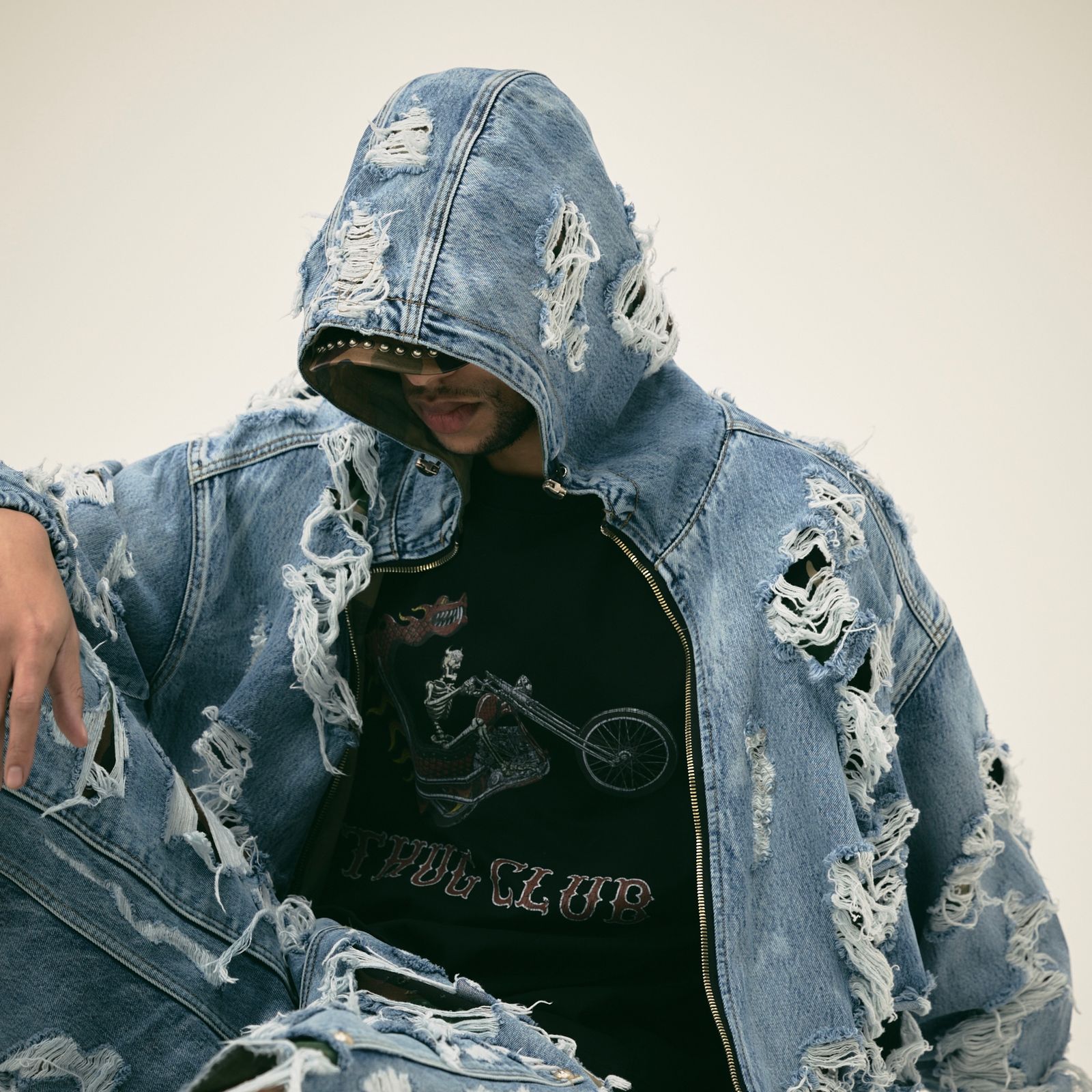 【残り一点】Hell Denim Camo Hooded Zip Up