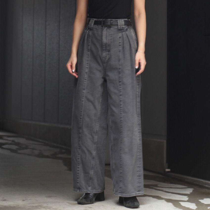 【残り一点】Vintaged Wash Denim 3pleated Wide-Leg Trousers
