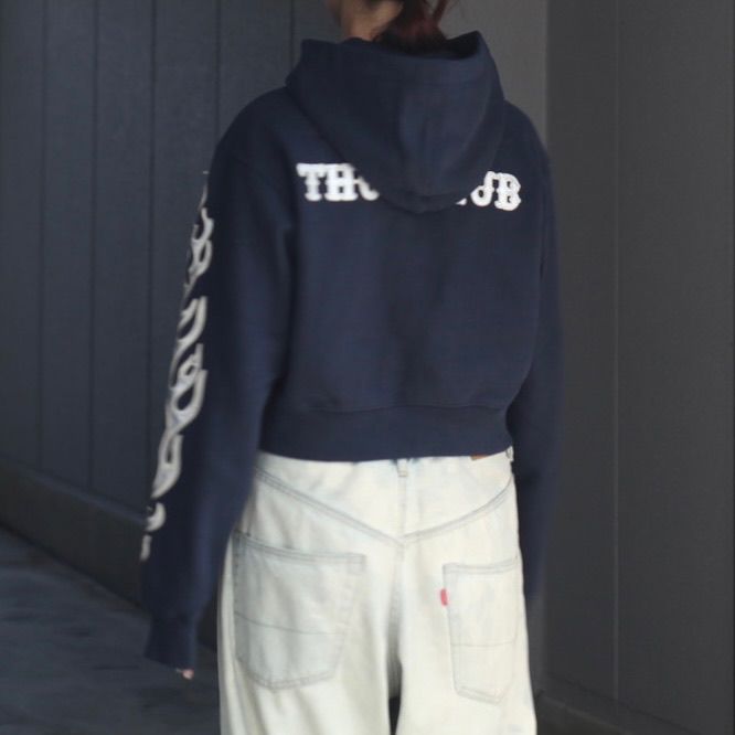 【残り一点】Leather Flame Cropped Hooded Zip Up