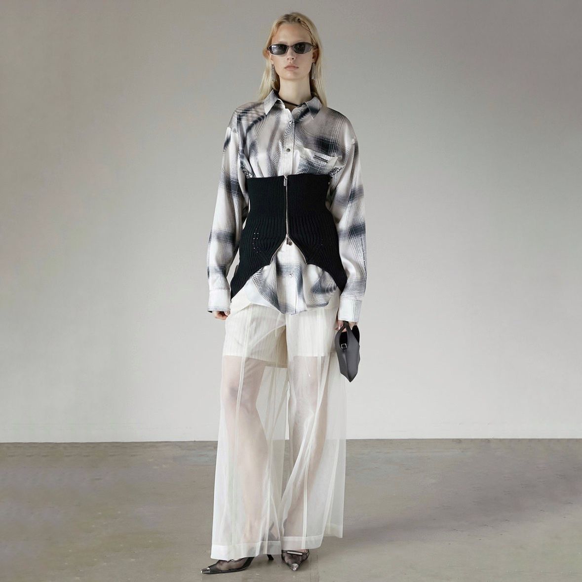 【残り一点】Ombre Check Lace Print Shirt