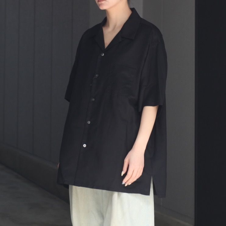 【残りわずか】Silk Cupro Twill Open Collar S/S Shirt