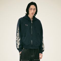 【残り一点】Leather Flame Hooded Zip Up