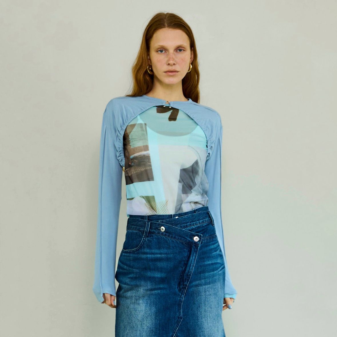 【残り一点】フォトコラージュメッシュトップス