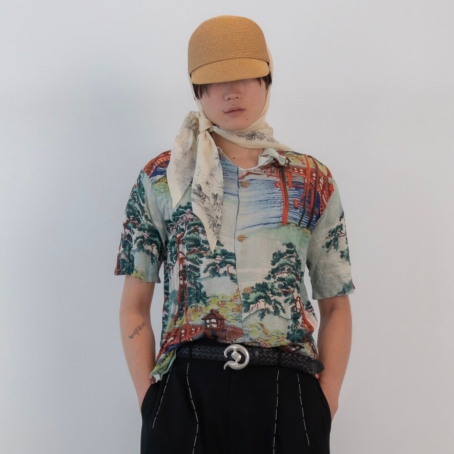 【残り一点】"Japanese Pattern Aloha" Transfer Print Polo Knit