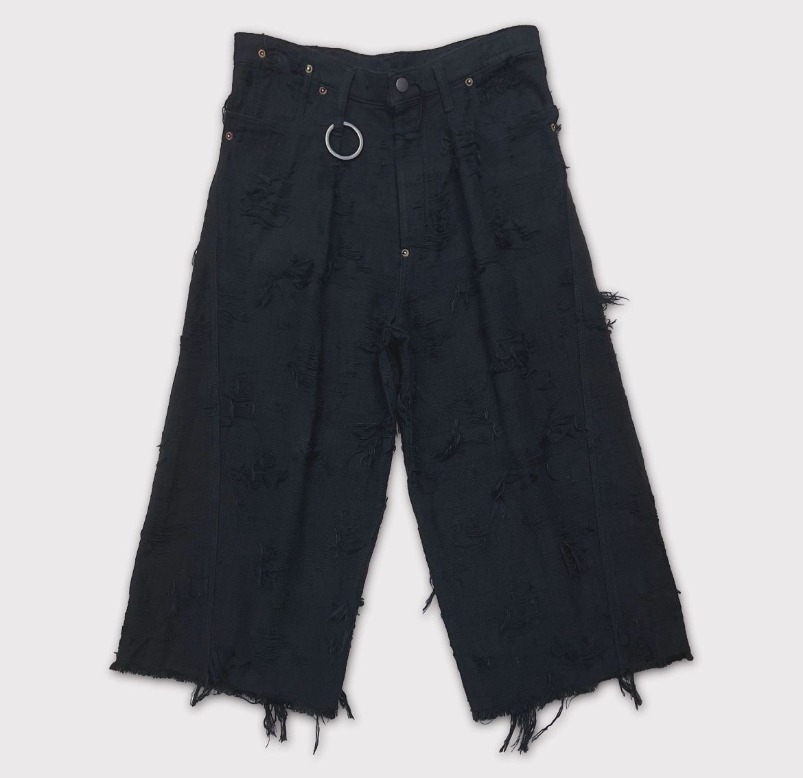 MINUS マイナス BOLO CRUST 襤褸 ダメージ加工 ブラックデニム MINUS - 【残り一点】Cut Off Heavy Short Boro Crust(NOIR
