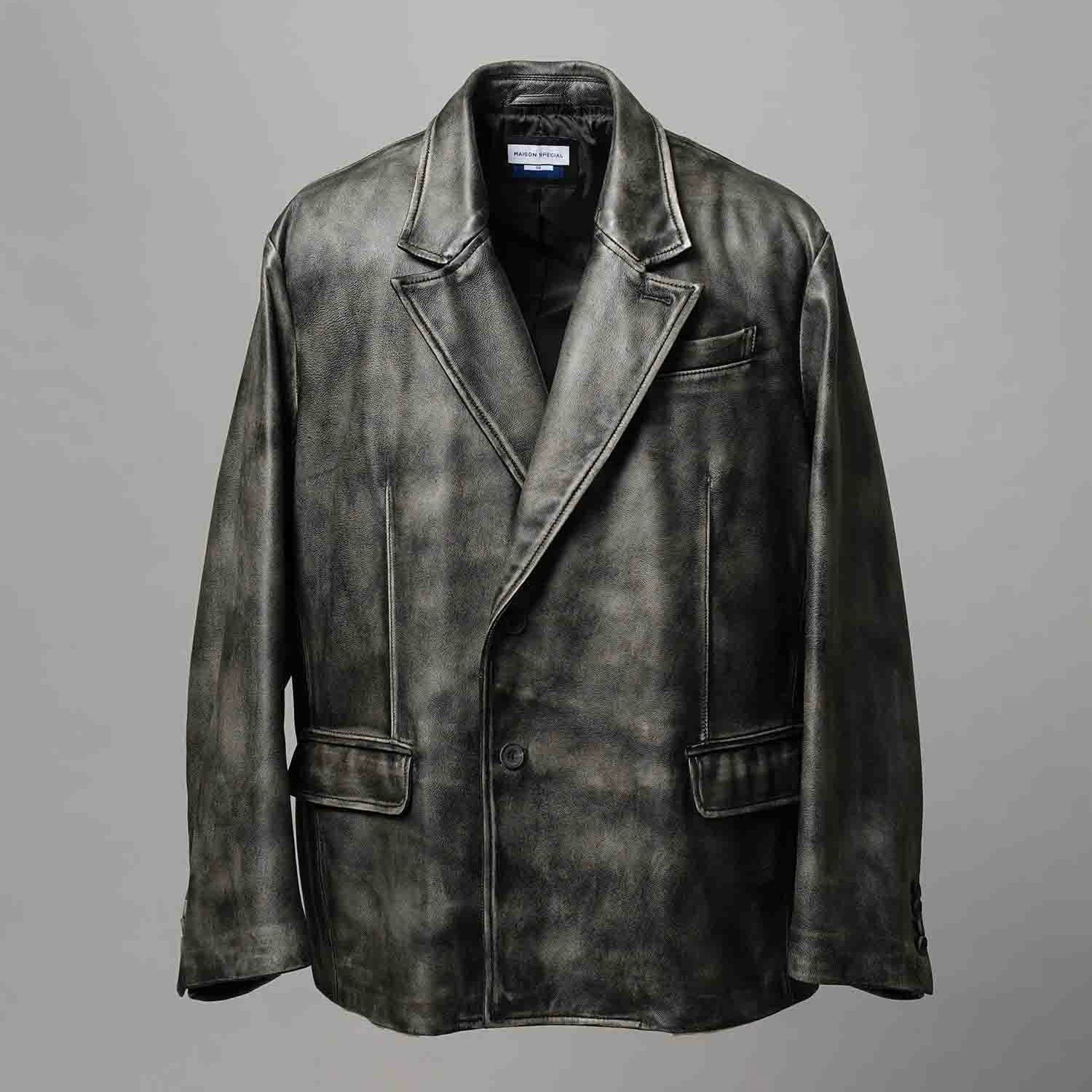 【残り一点】Sheep Leather Peaked Lapel Semi-Double Tailored Jacket