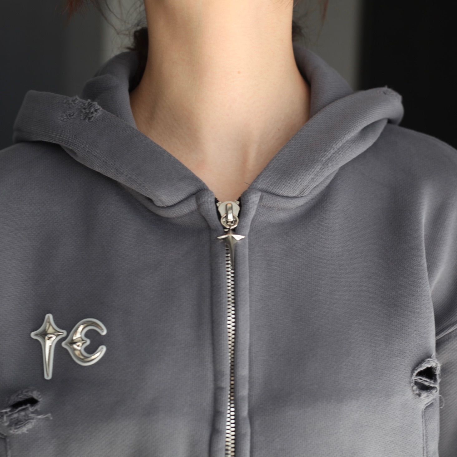 【残り一点】Leather Flame Cropped Hooded Zip Up