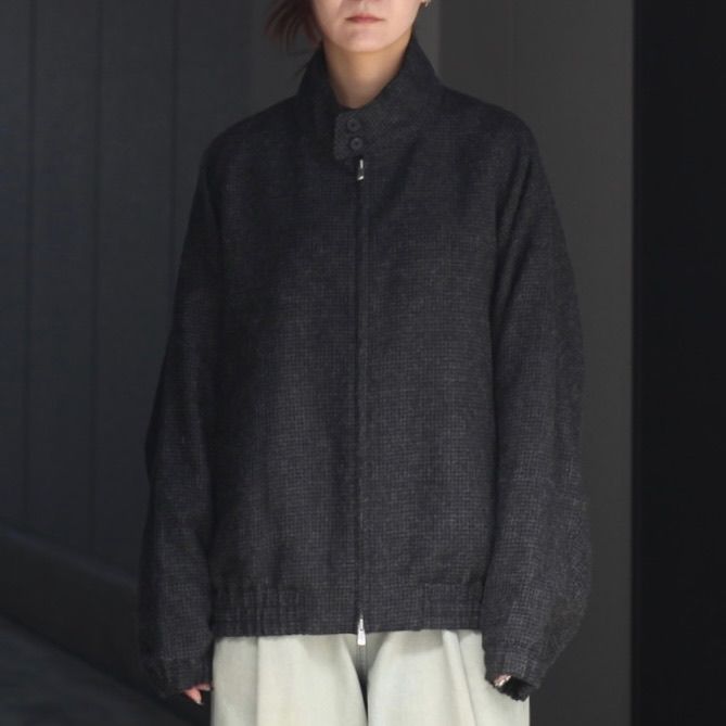 【残り一点】Alpaca Hound Tooth Harrington Jacket
