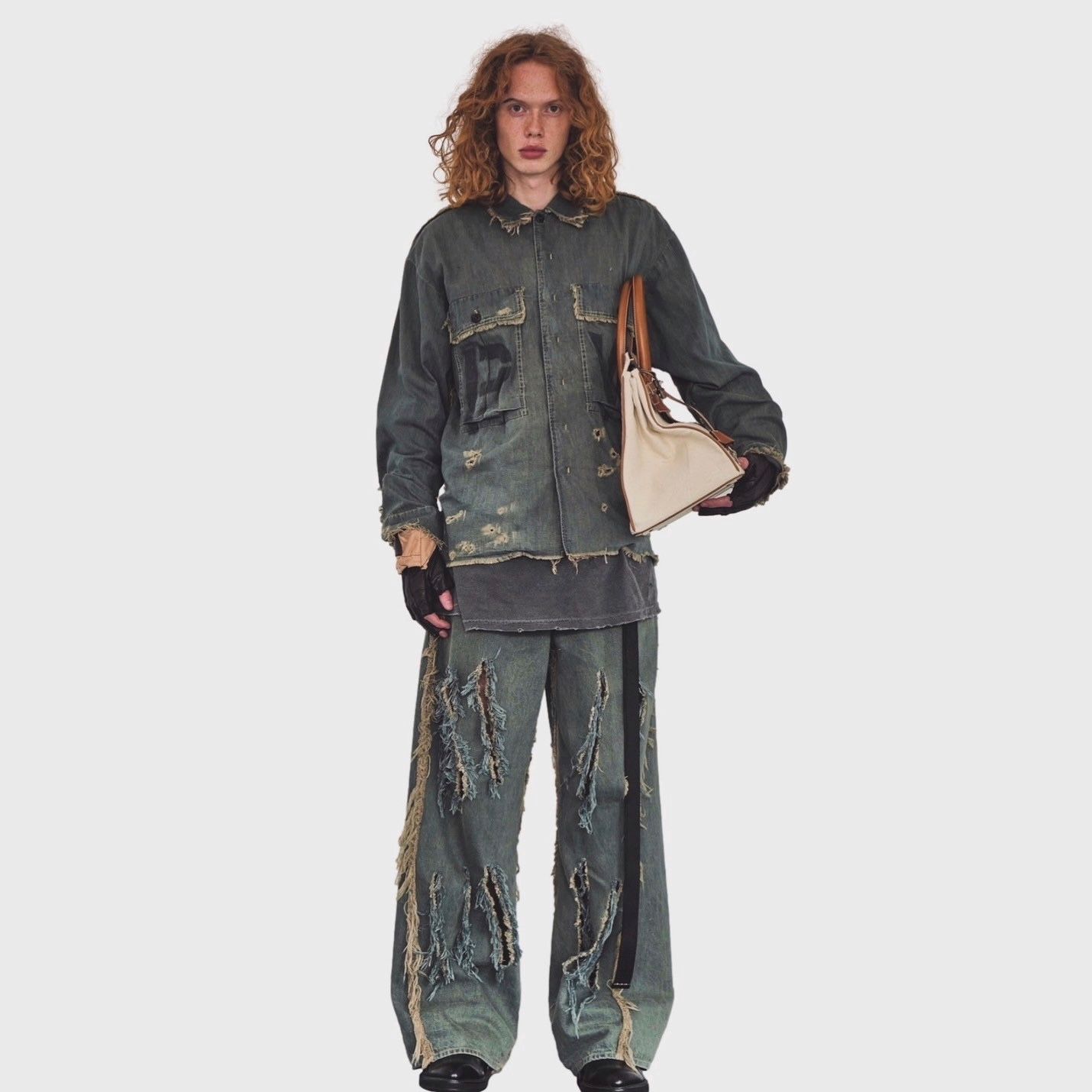 【残り一点】PW Slash Seam HBT Work Shirt With Damaged (FROM COAL MINE)