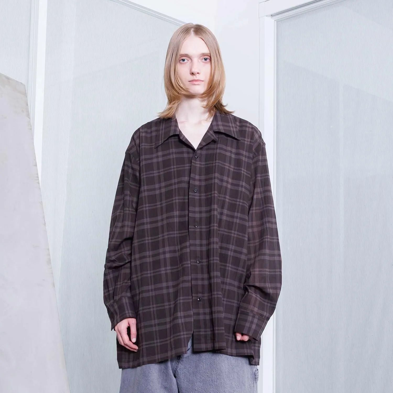 【残り一点】シアーコットンオープンカラーL/Sシャツ