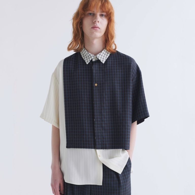 CULLNI - 【残り一点】Check Asymmetrical Stripe Short Sleeve Shirt  