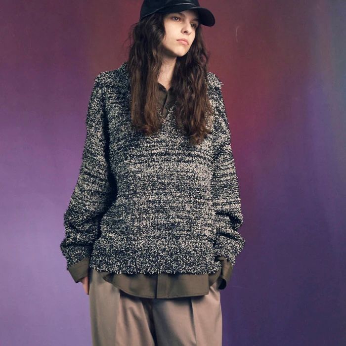 【残り一点】Mix Color Fancy Yarn Prime-Over Skipper Knit Pullover