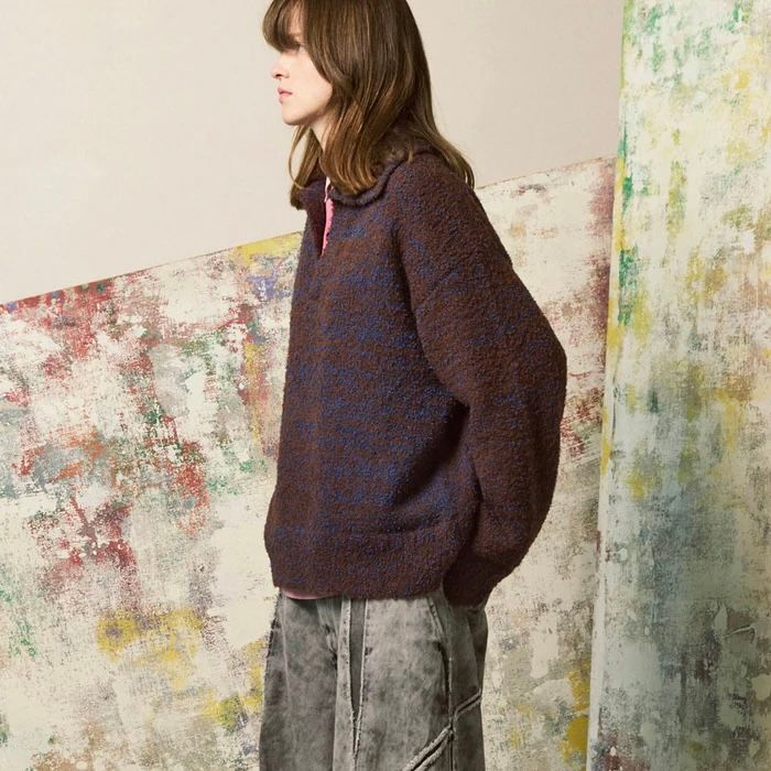 【残り一点】Mix Color Fancy Yarn Prime-Over Skipper Knit Pullover