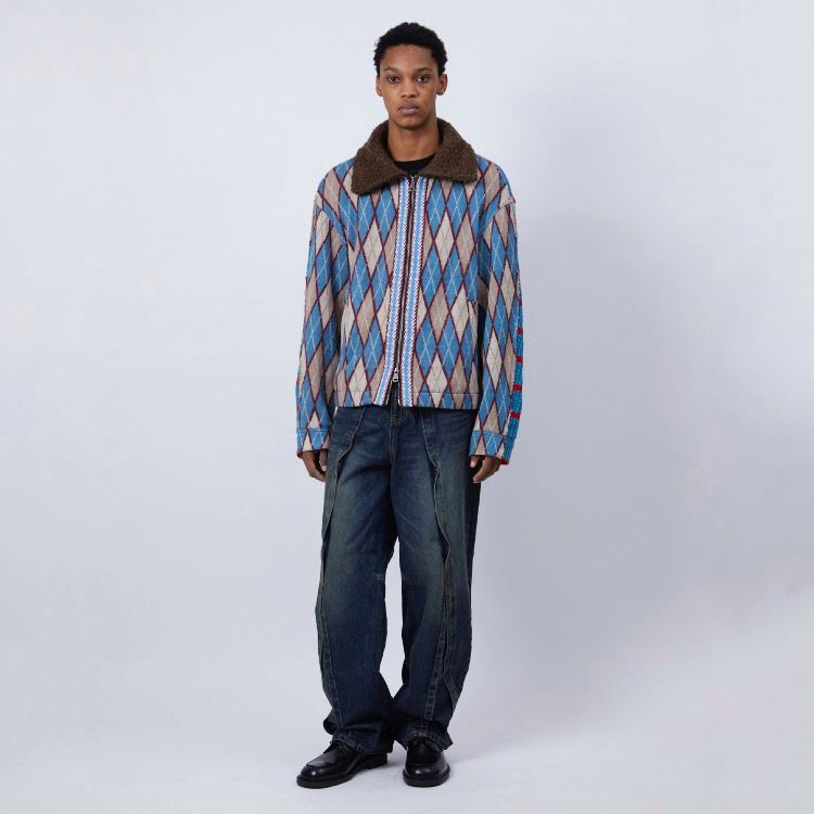 【残り一点】Argyle&Stripe Half Zip-up Cardigan