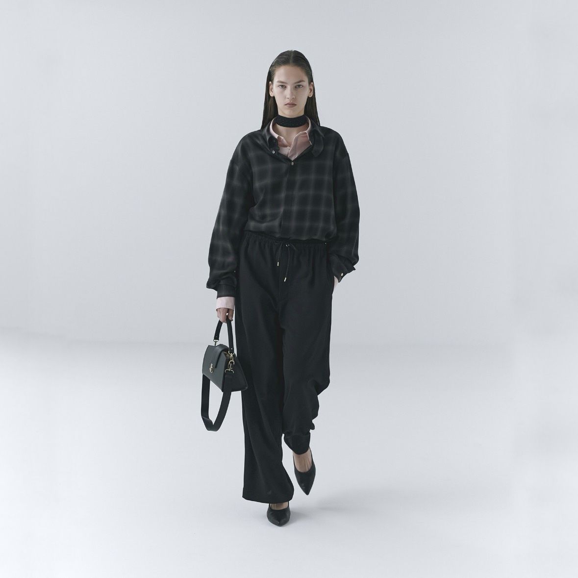 【残り一点】Ombre Check Chin Tab Long Sleeve Shirt