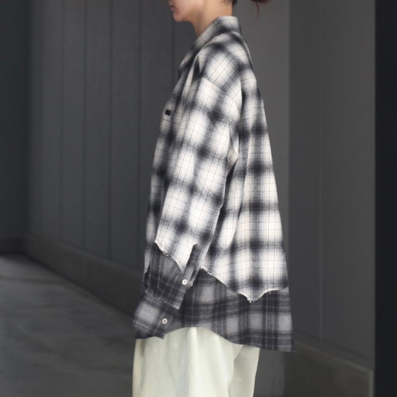 【残り一点】Black & White Check Patchwork Shirt