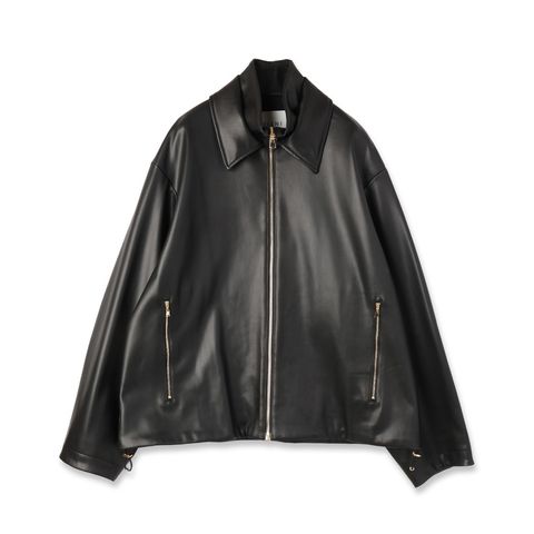【残り一点】Faux Leather Layerd Collar Zip Up Jacket
