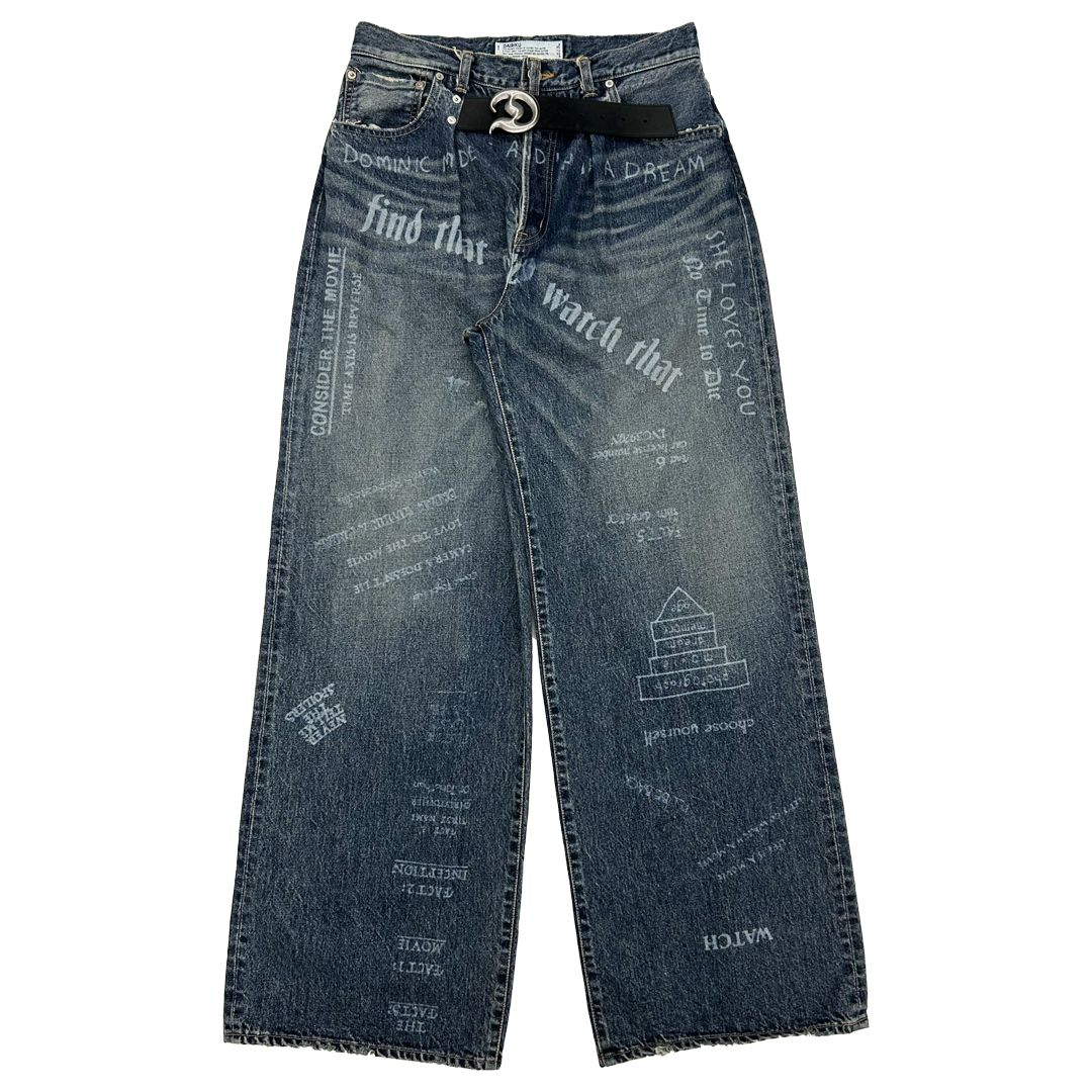【残り一点】"D"Buckle Laser Printed Super Wide Denim Pants