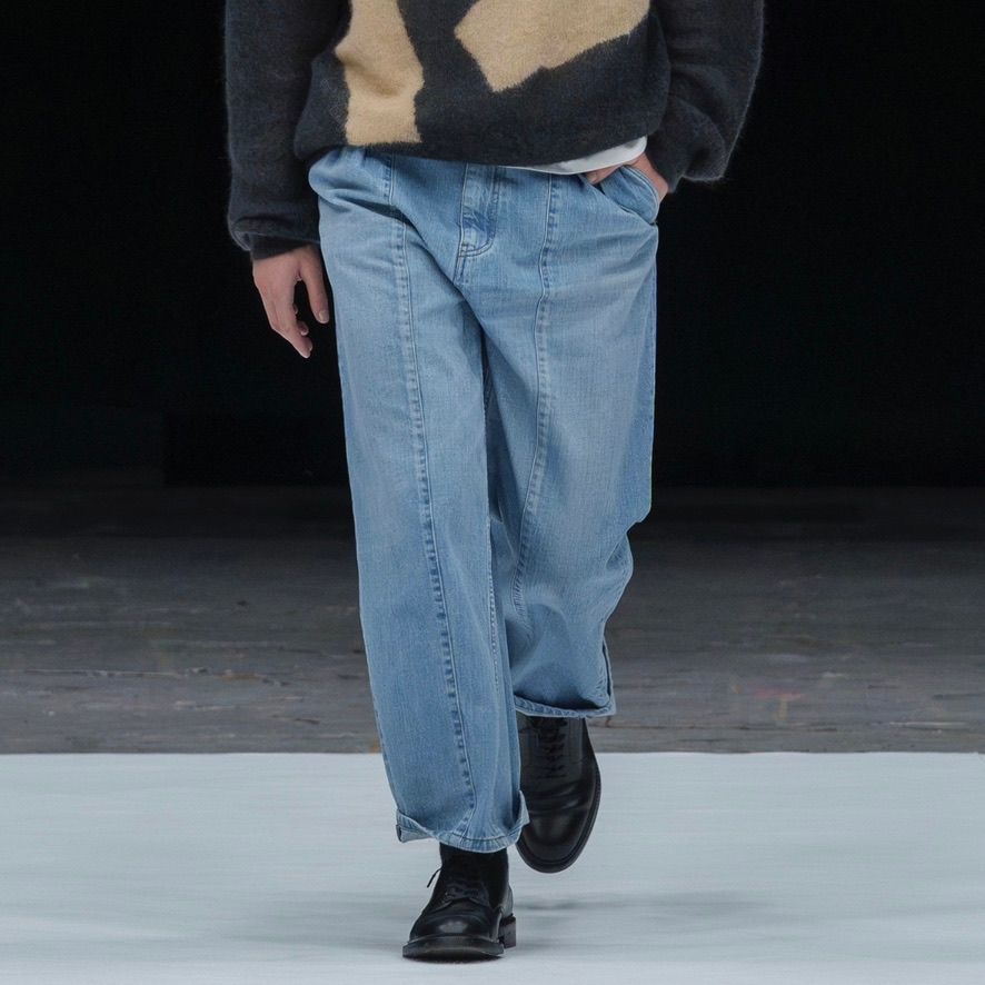 【残り一点】Vintaged Wash Denim 3pleated Wide-Leg Trousers