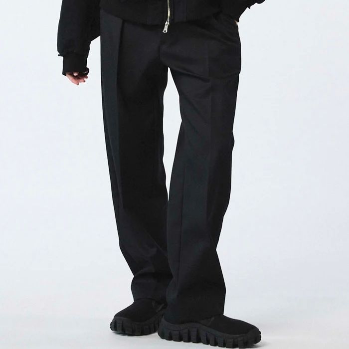 【残り一点】72/2 4Colors Chambray Wool 1tuck Straight Slacks