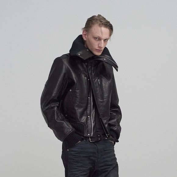 【残り一点】Leather Padded High Neck Bomber Jacket