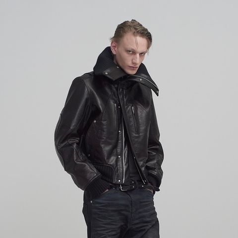 【残り一点】Leather Padded High Neck Bomber Jacket