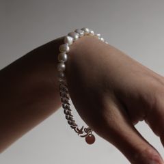 【お取り寄せ注文可能】Unisex Curb Chain Pearl Bracelet
