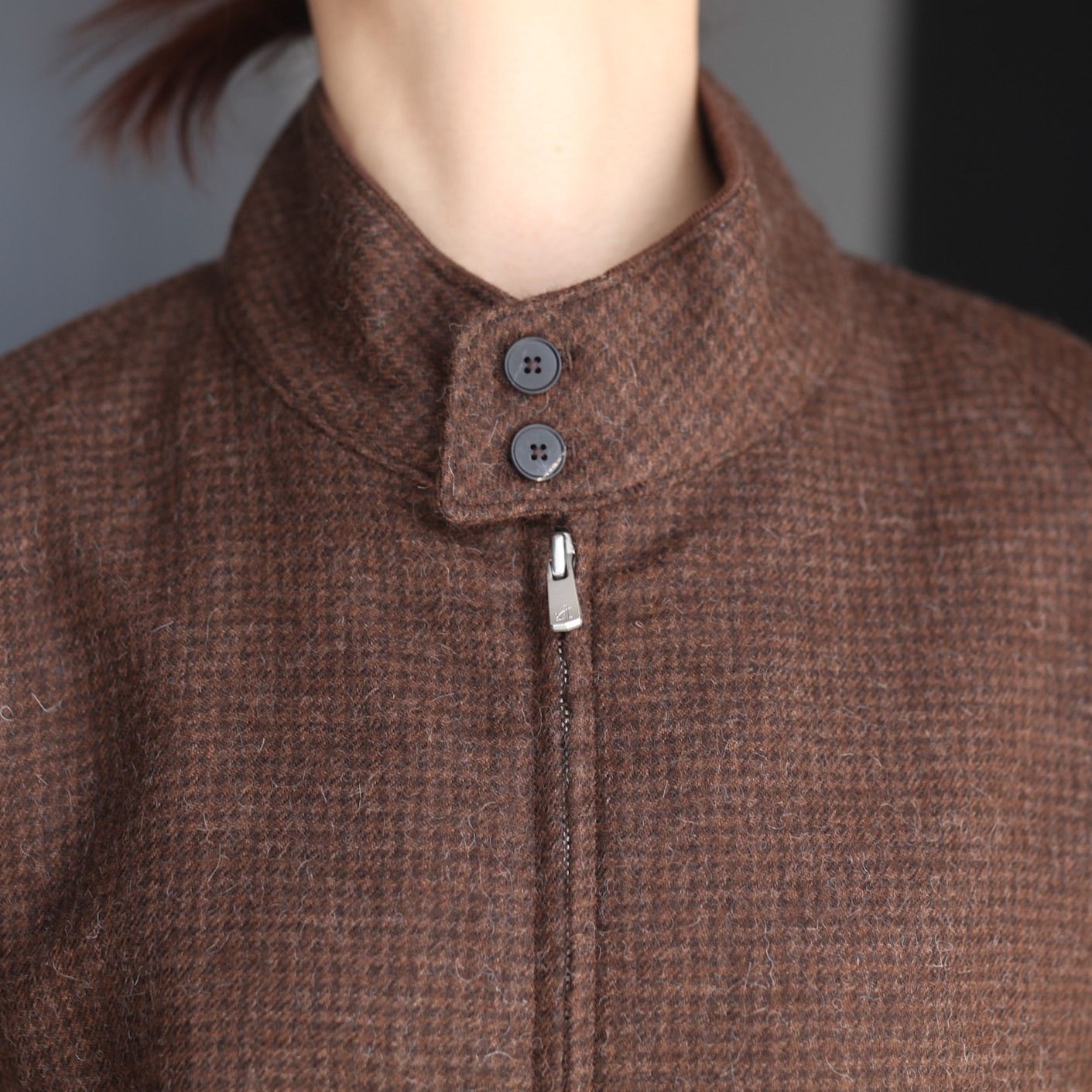 【残り一点】Alpaca Hound Tooth Harrington Jacket