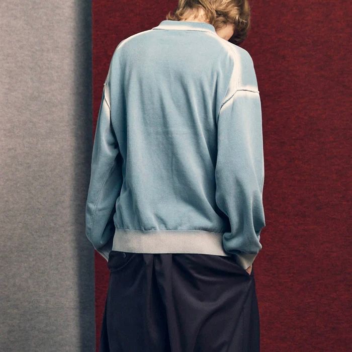【残り一点】High Twist Pigment Bleach Prime-Over Long Sleeve Knit Polo Shirt