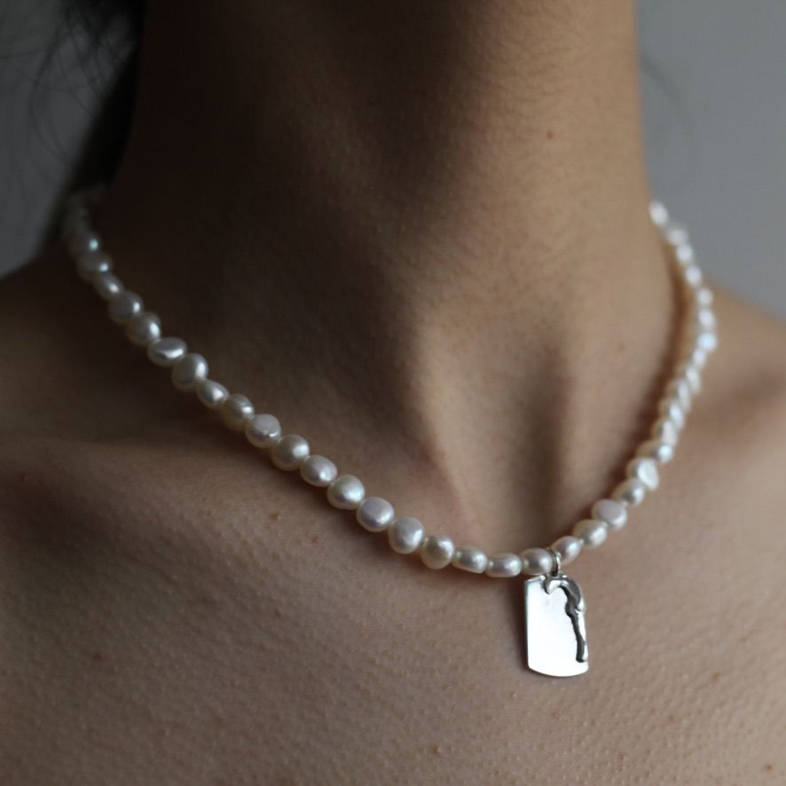 【お取り寄せ注文可能】Unisex Dog Tag Pearl Necklace