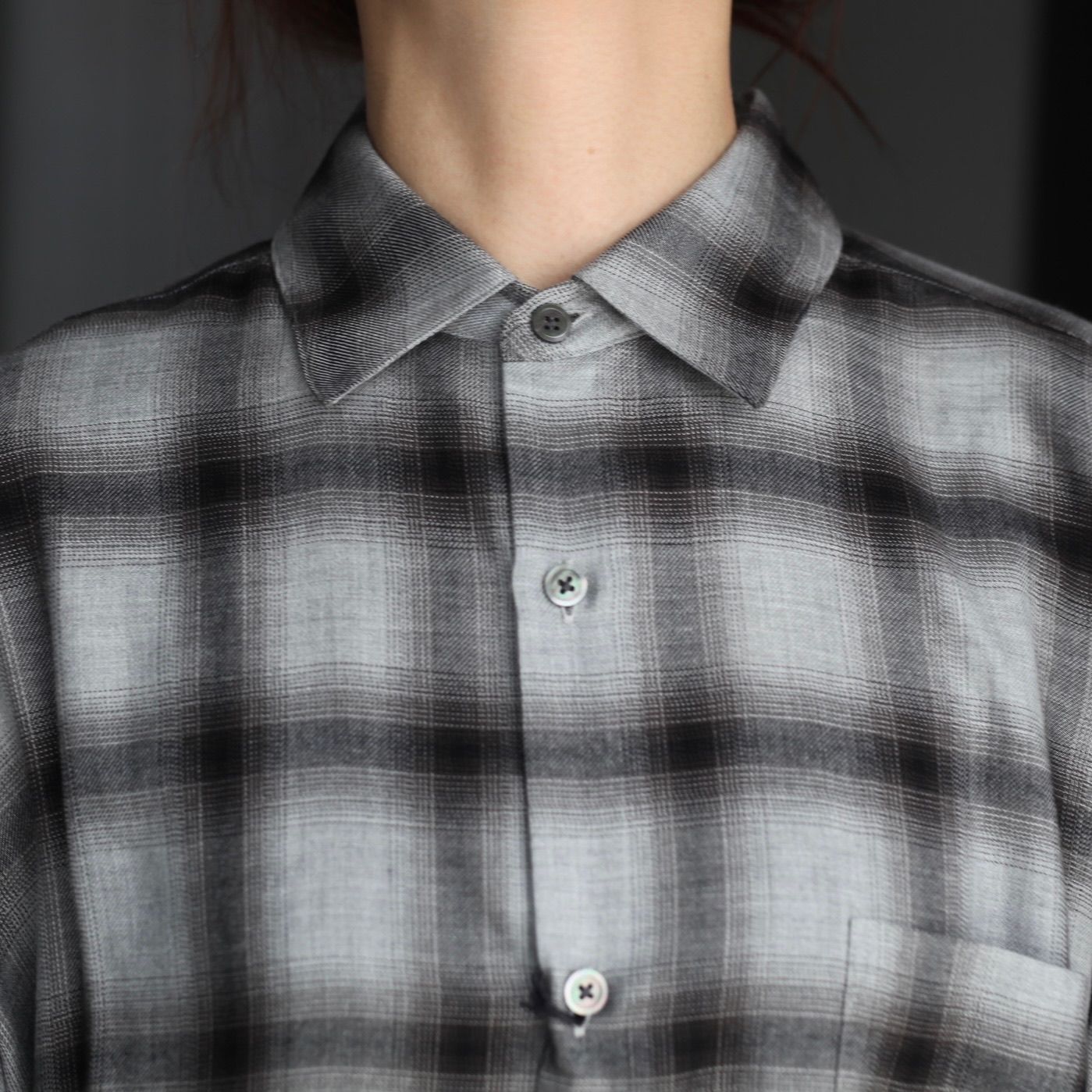 【再販売通知受付可能】Rayon/Lyocell Check Oversized Down Pat Shirt