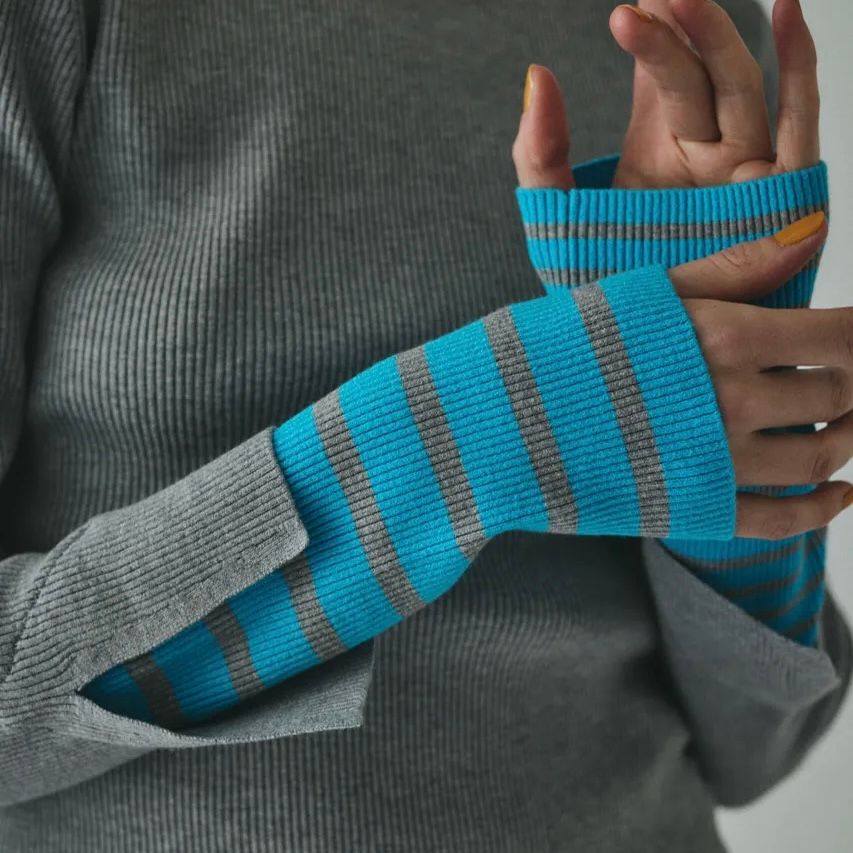 【残り一点】Border Double Cuff Knit Top