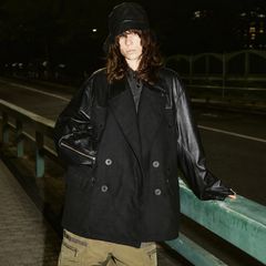 【残り一点】Sheep Leather Melton Combination Pea Coat