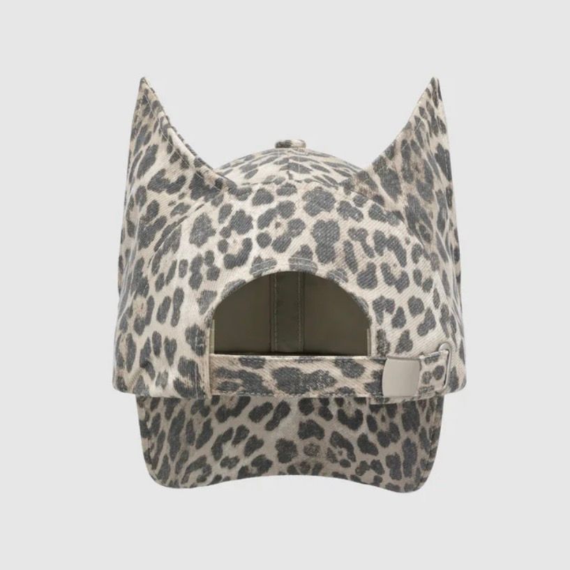 【残り一点】Leopard Washed Denim Cat Earflap Baseball Cap