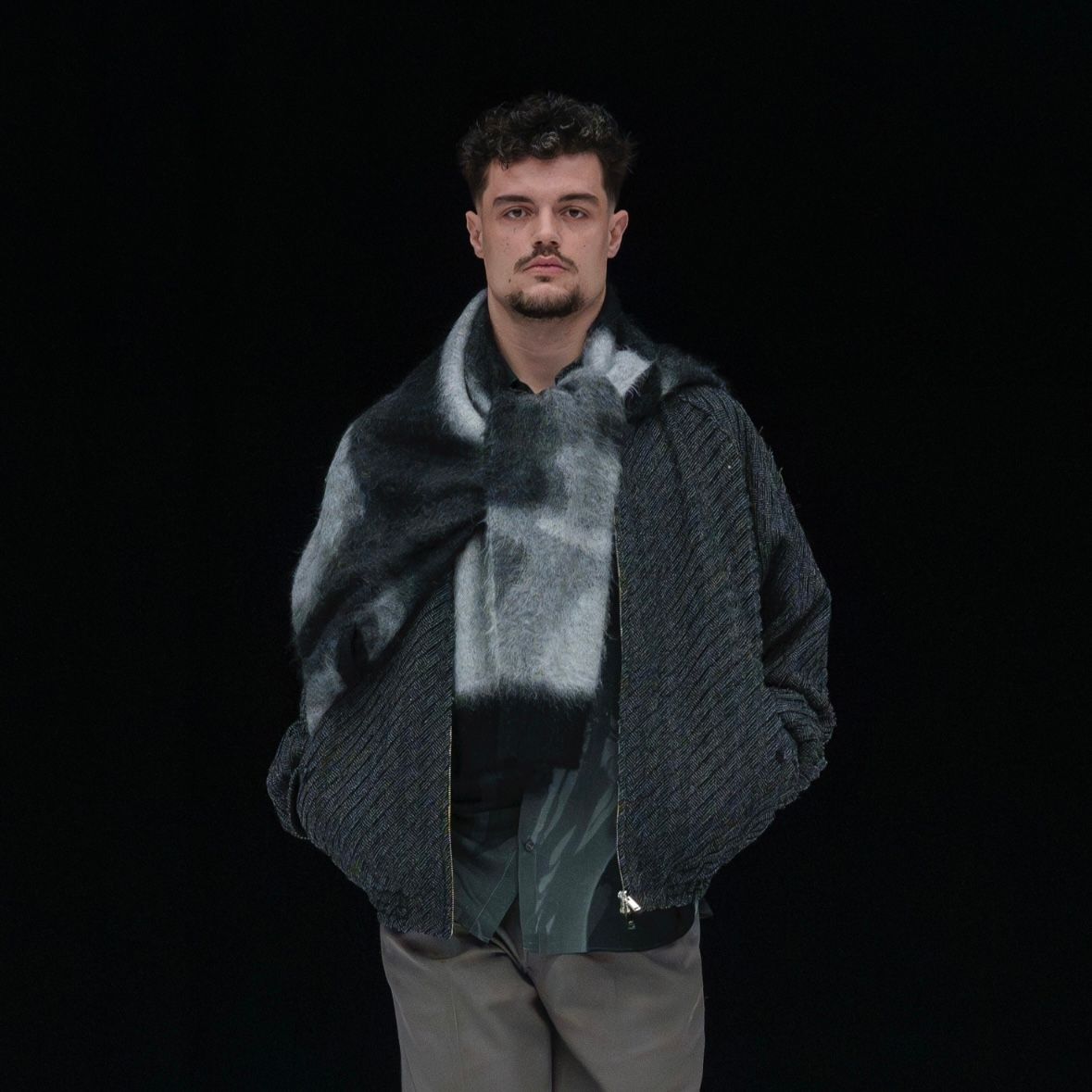【残り一点】Herringbone Bonding Tweed Harrington Jacket