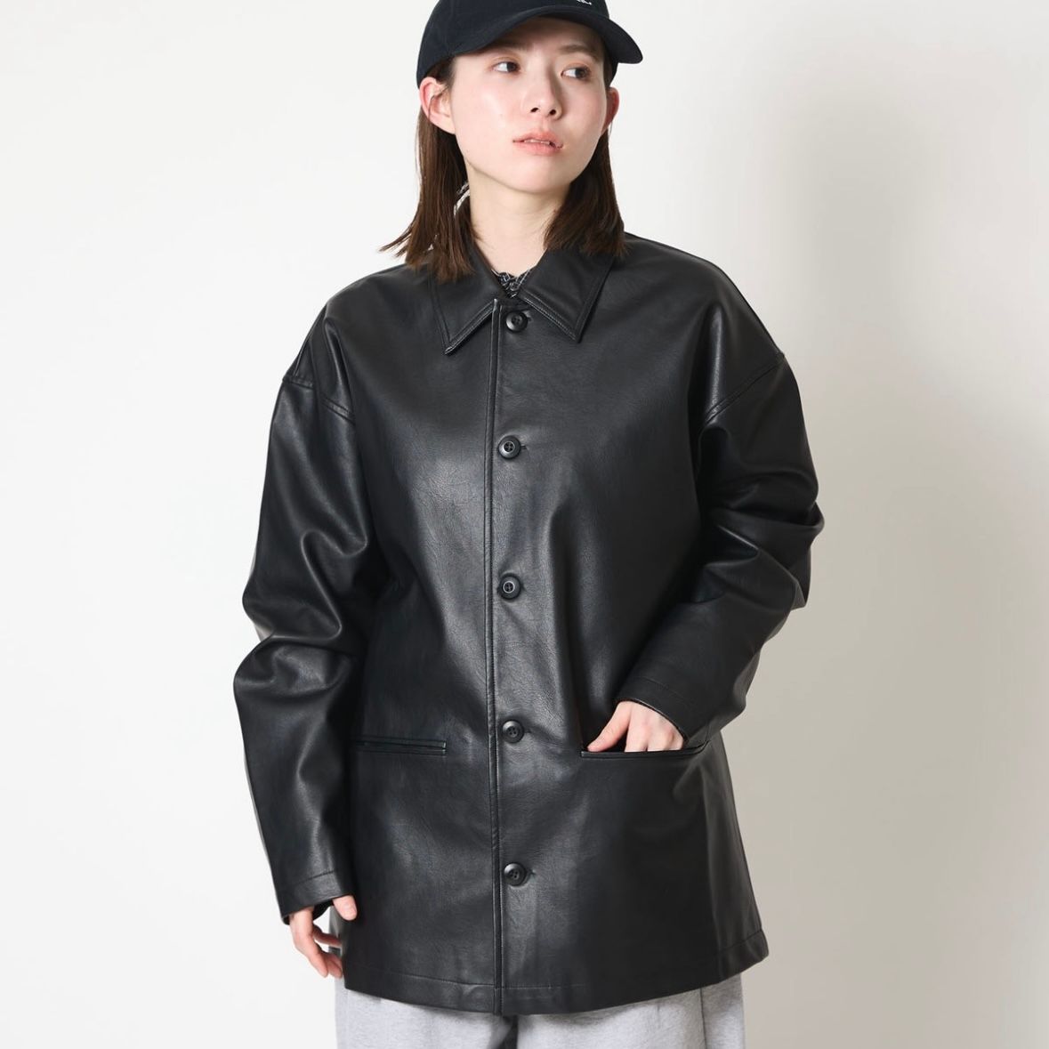 【残り一点】Synthetic Leather Half Coat