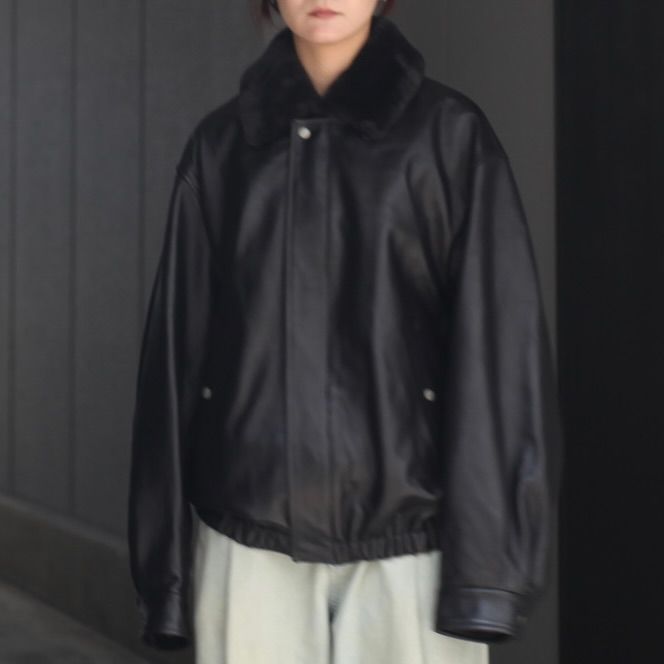 【残りわずか】Mouton Collar Sheep Leather Zip Jacket