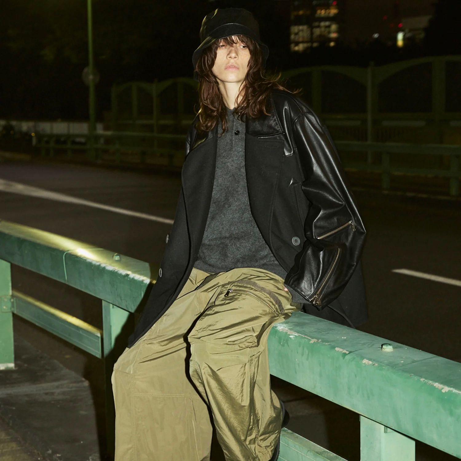 【残り一点】Sheep Leather Melton Combination Pea Coat