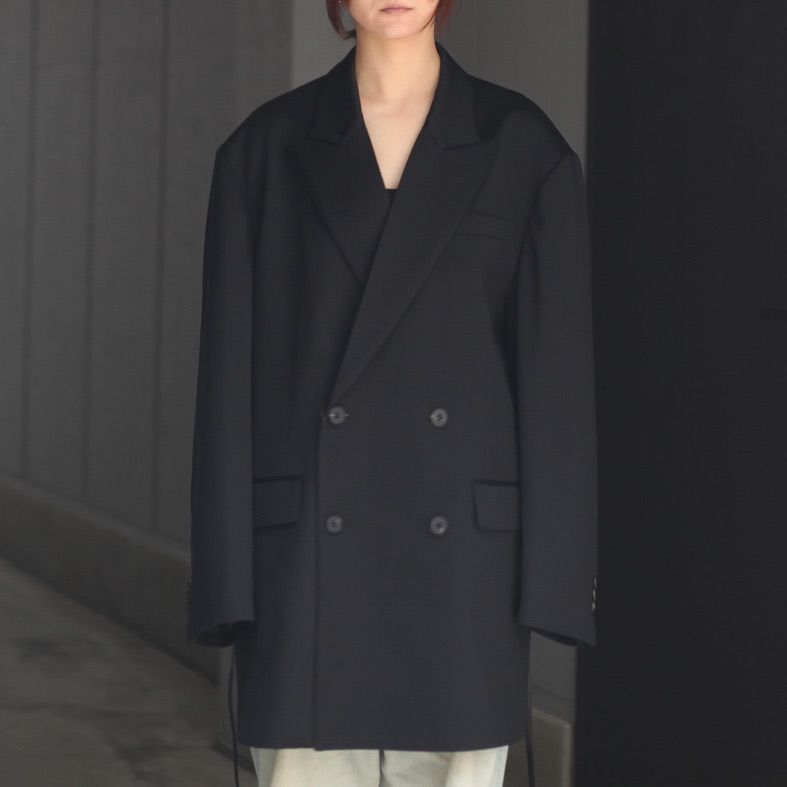 ssstein / シュタイン】W/SI SATIN PEAK LAPEL LONG COAT