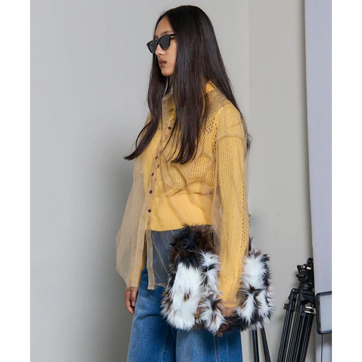 【残り一点】Tulle Shirt Layered Polo Knit Cardigan