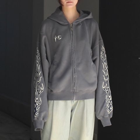 【残り一点】Leather Flame Hooded Zip Up