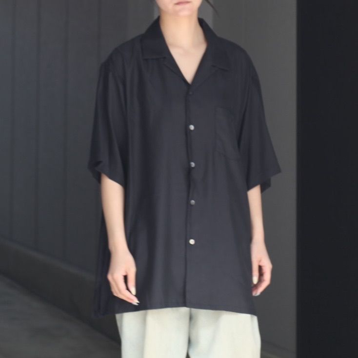 【残りわずか】Cupro Twill Oversized Open Collar S/S Shirt