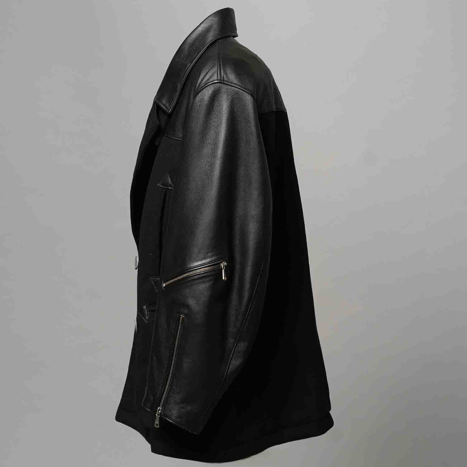 【残り一点】Sheep Leather Melton Combination Pea Coat